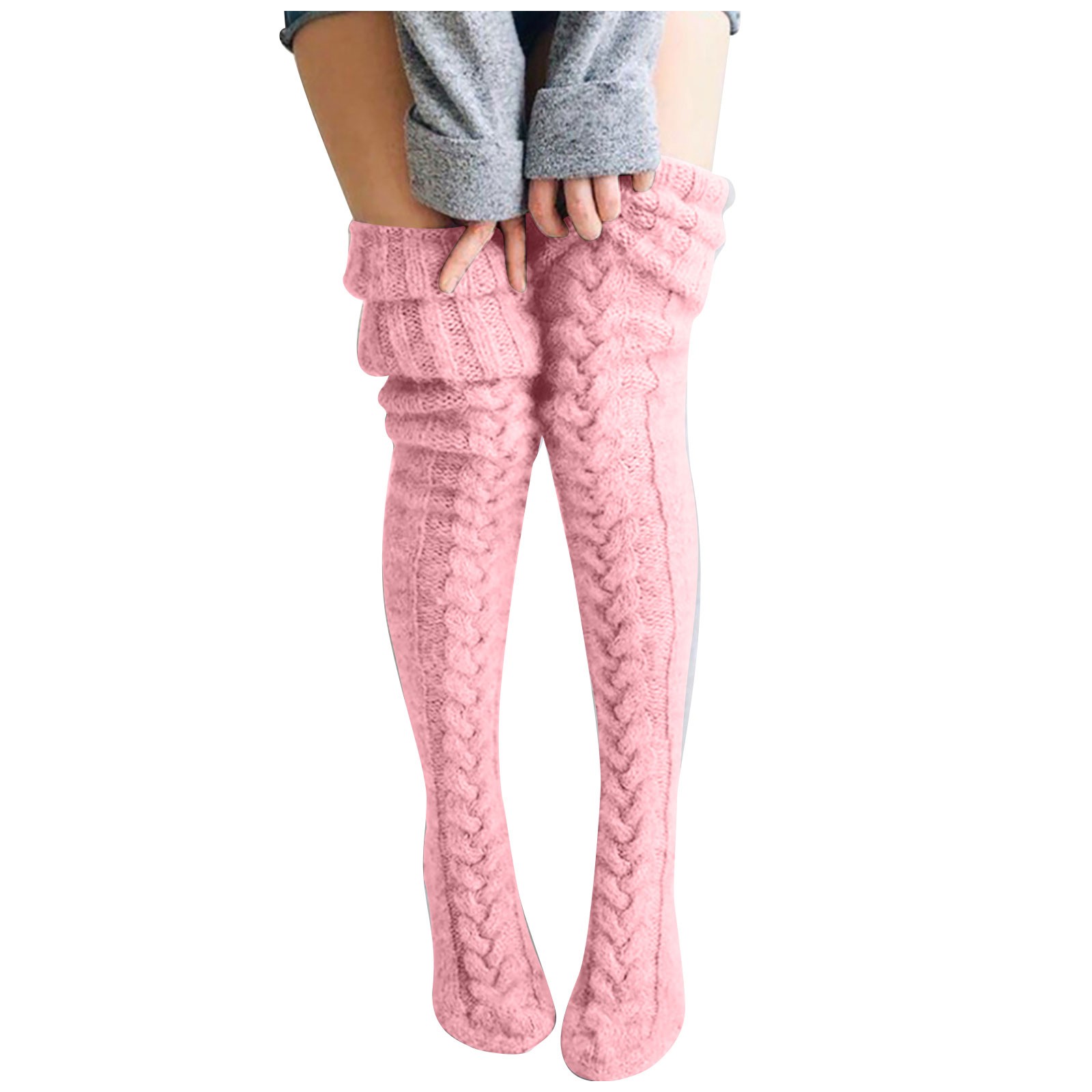 Calzini da donna Calzini natalizi lunghi sopra il ginocchio in cotone Calzini alti lunghi invernali lavorati a maglia sopra il ginocchio Calzini natalizi in maglia: Colore rosa