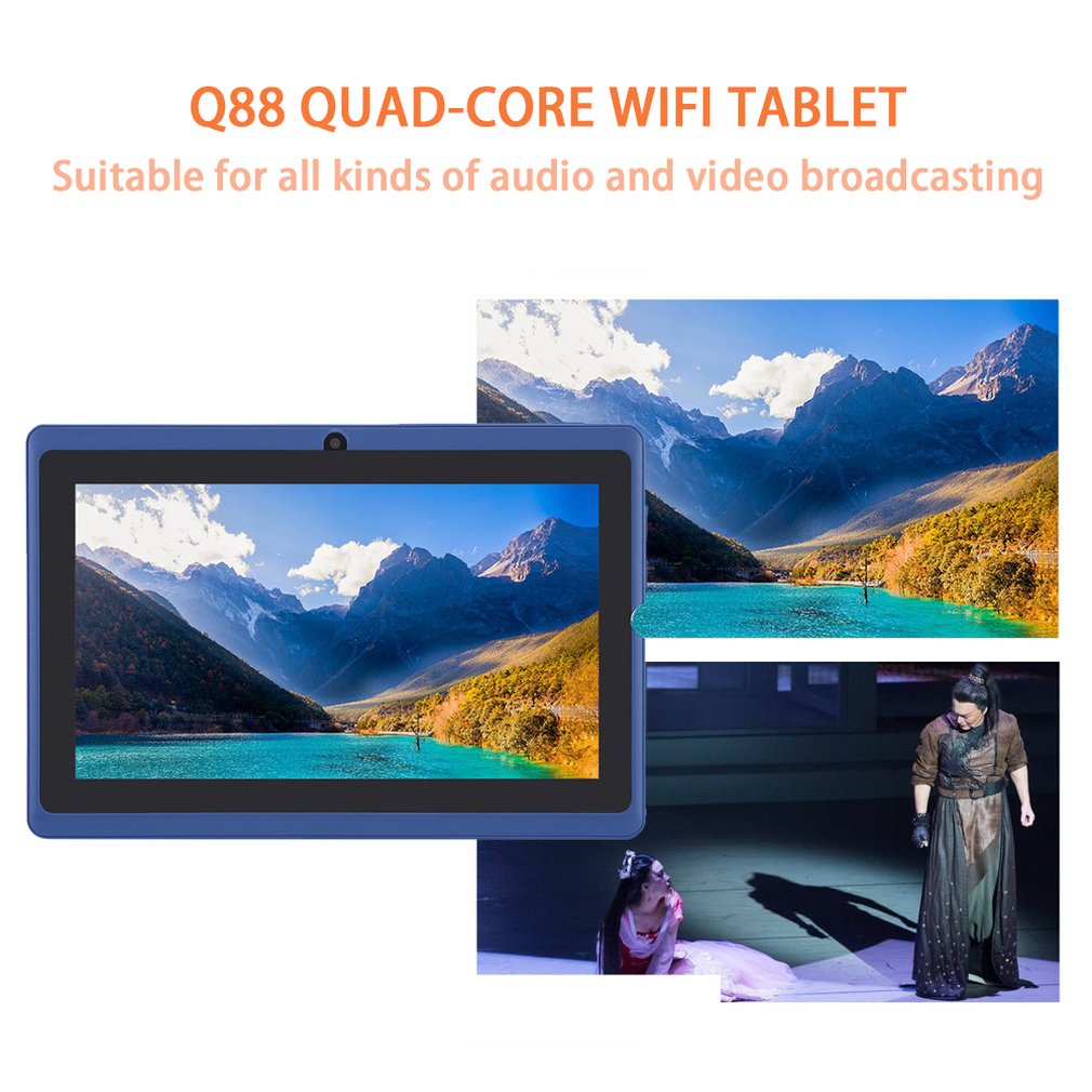 7inch Quad core android 4.4 kids tablet pc Q8 Q88 flashlight allwinner 512M+4G bluetooth HD 1024*600 tablets dual camera wifi