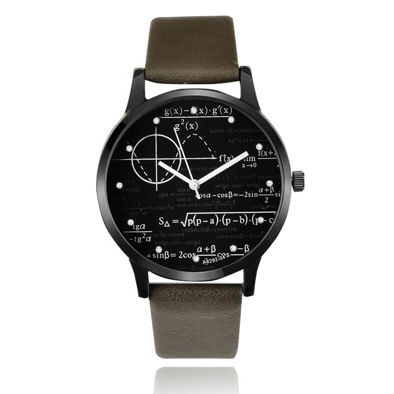 Miler Mens watch leather quartz Mathe matical formula prints wrist watch men causal relogio masculino erkek kol saati: AD