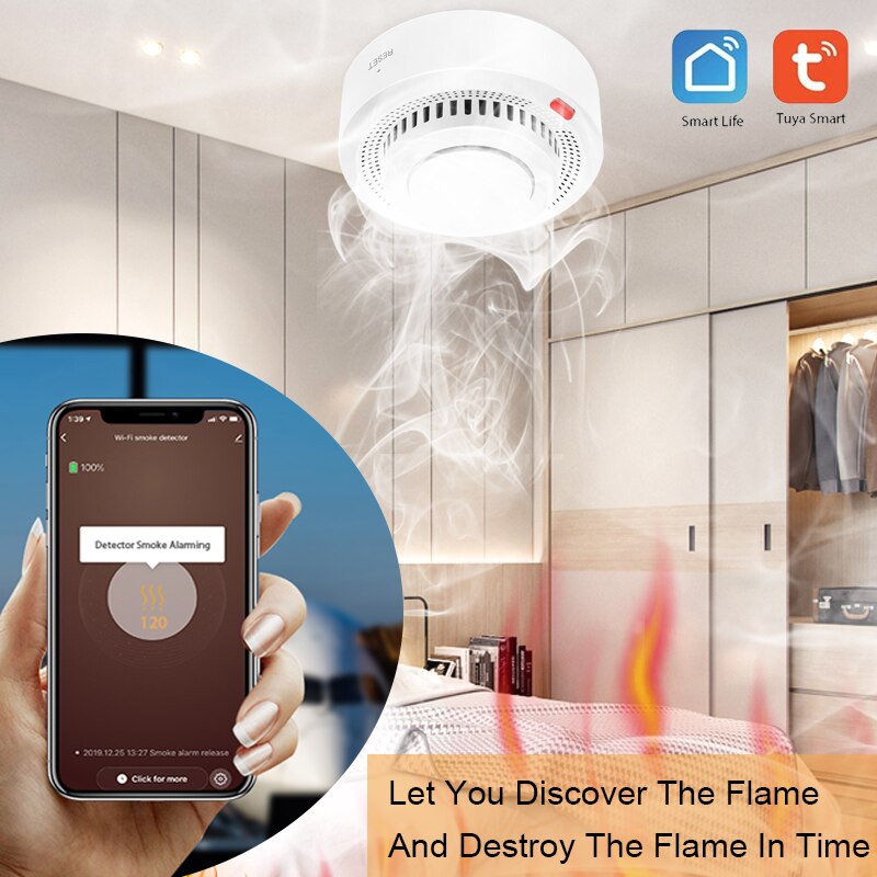 WiFi Smoke Sensor Alarm Fire Protection Smoke Detector Smokehouse Combination Fire Alarm Smart Home Security System Tuya APP