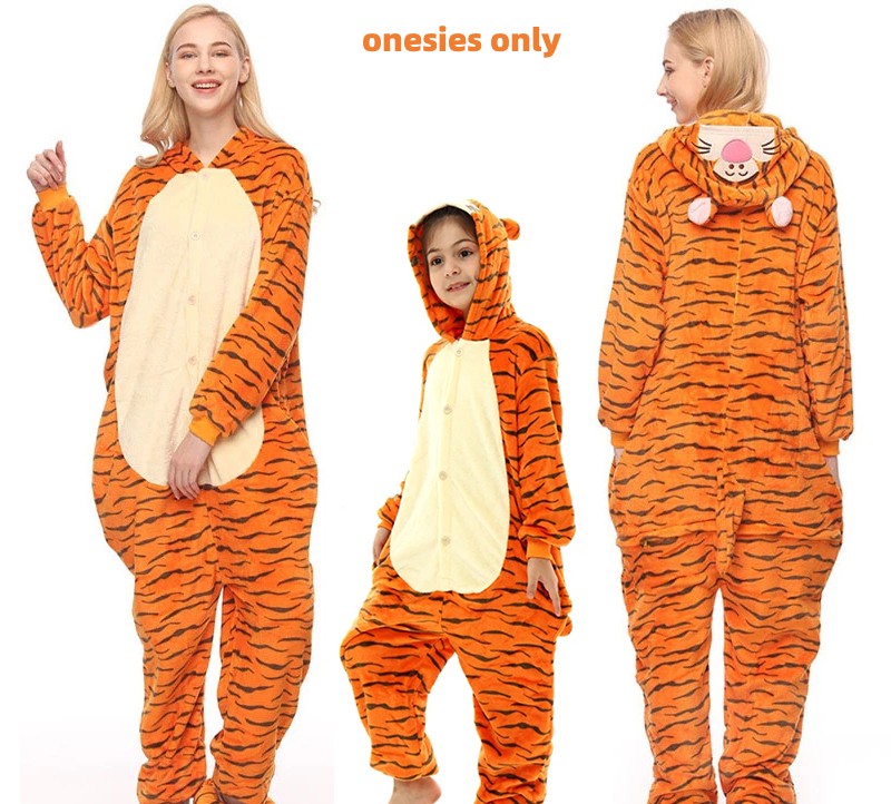 Pijamas de una pieza de tigre, monos de animales de dibujos animados, ropa de dormir, mono, camisón, ropa de descanso, camisón Kigurumi, mono de franela con animales: XXS / Rojo coral