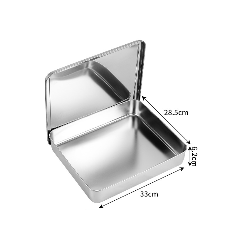 Stainless Steel Flat Bottom Storage Tray with Lid Square Food Plate Cake Bread Pastry Baking Pan Dish Bakeware Kitchen Tools: light yellow