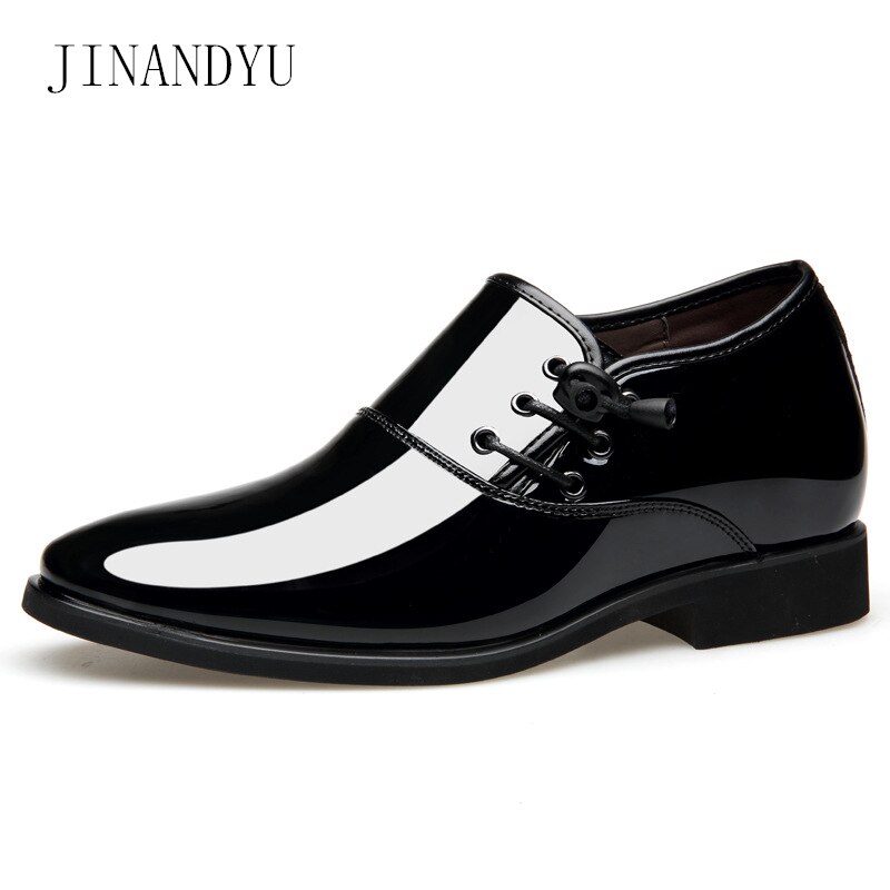 Classic 6cm Men High Heel Shoes Formal Mens Party Loafers Brown Patent Leather Dress Shoes Men Oxfords Mens Pointy Shoes