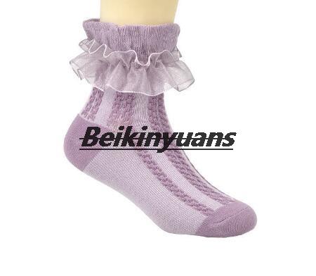 Meninas meias de algodão fino crianças meias primavera e outono coltsfoot princesa menina salto dança bebê branco meias rendas bebê sokken: purple / 6-9year