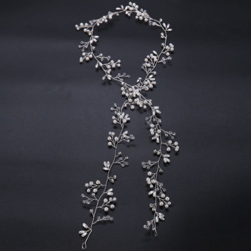 Bryllup hår vin bryllup tilbehør krystal perle pandebånd lang kæde hovedstykke: Sølv 50cm