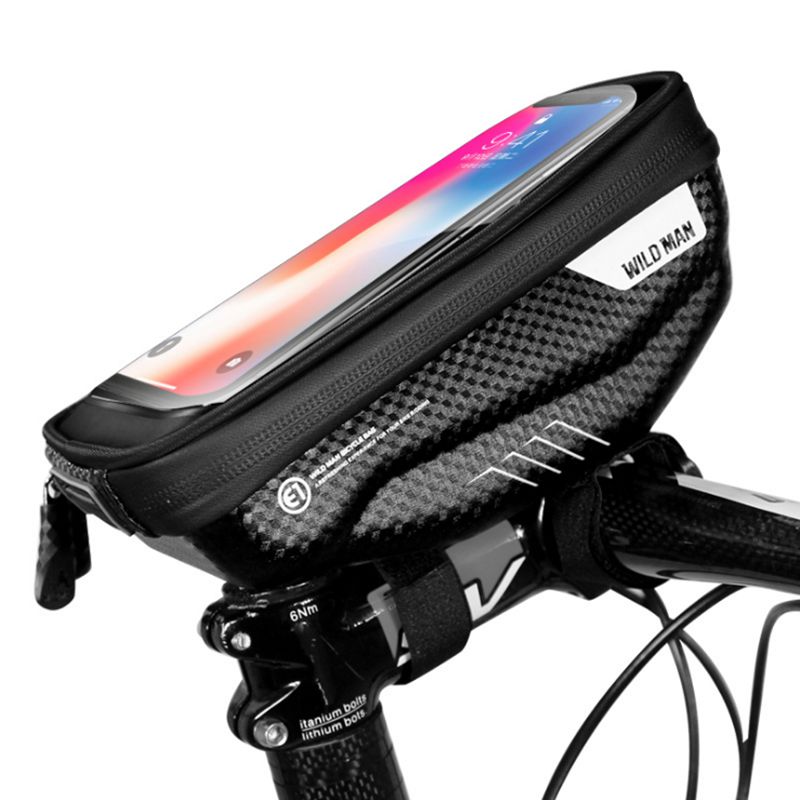 Bike Front Bag Pouch Fietsen Waterdicht Fiets Telefoon Houder Touch Screen Fietstas Stem Mount Accessoires Reistassen/door: Black