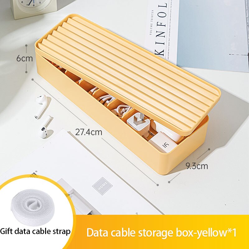 Data Cable Storage Box Cover Dustproof Power Wire Tray Network Charger Cable Tube Earphone Cable Organizer: yellow 1pc