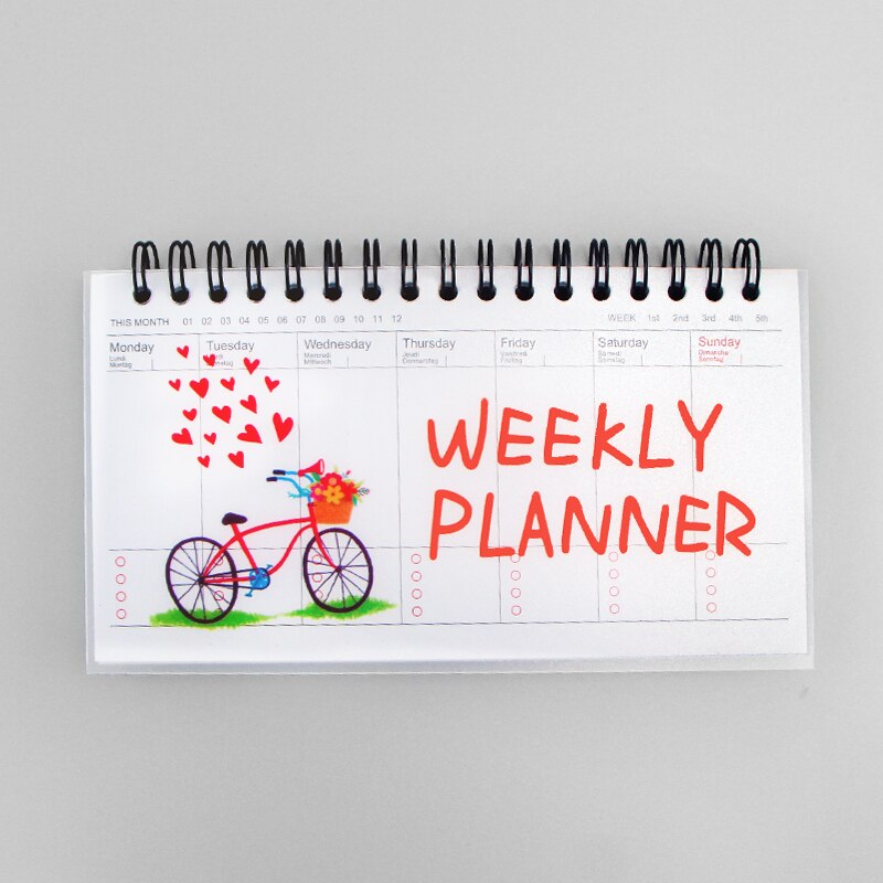 Kawaii coil book ugentlig planlægning bærbare studerende skriver notesblok, tidsplan bog dag planlæggere kontor arbejder dagsorden: Rosenrød