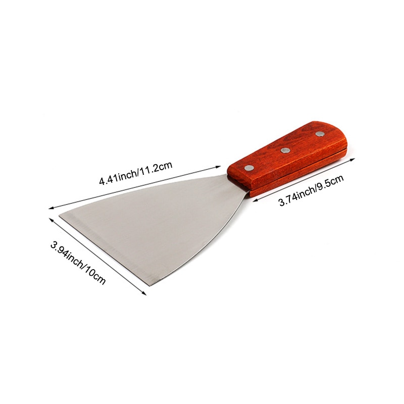 Stainless Steel Blade Grill Slant Edge Scraper Wooden Handle Food Service Beef Chicken Barbecue Cooking Tools FQ-ing