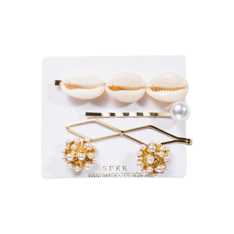 Find Me Shell Rhinestone Earrings Hairpins Jewelry Set for Women Simple Alloy Imitation Pearl Hair Clips Accessories: 4