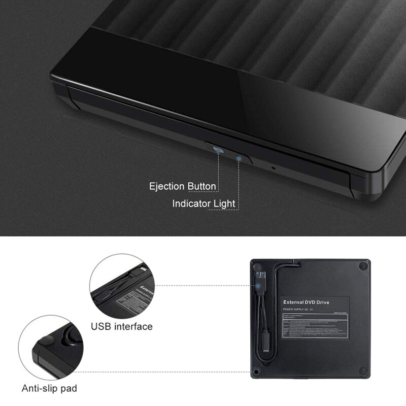 External CD DVD Drive,USB 3.0 and USB C Port High Speed Data Transfer Portable CD DVD +/-RW Drive Slim DVD/CD ROM Burner