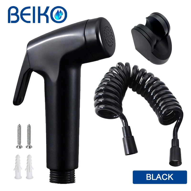 Handheld Bidet Sproeier Set Kit Pcv Hand Bidet Kraan Voor Badkamer Handspuit Douchekop Zelfreinigende: C SET BLACK