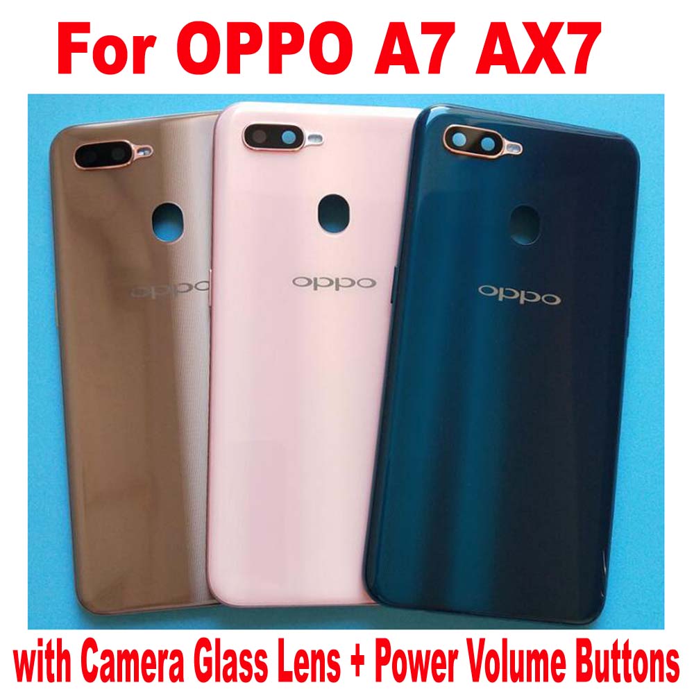 Batterij Back Cover Behuizing Deur Case Achter Deksel Met Camera Frame Glas Lens + Power Volume Knoppen Voor oppo A7 AX7