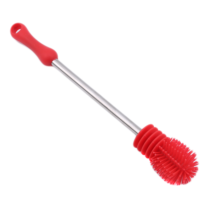 Neue Silikon Baby flasche Pinsel Multifunktionale Lange Griff Reinigung Dreh Langen Griff Schrubben Baby Milch Flasche Pinsel Reiniger: rot