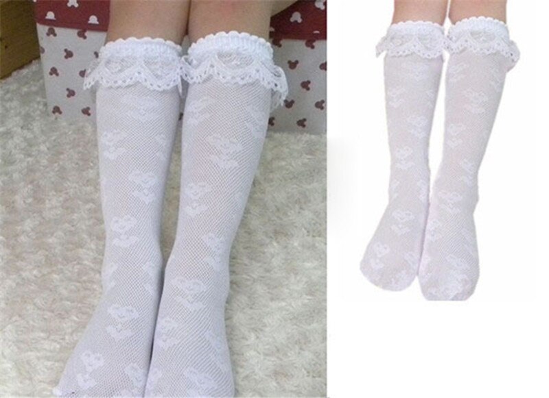5pairs Trim Frilly Ankle White Lace Socks Toddlers Kids Girls School High Knee Socks with White Ruffle Lace 3-8 years: Default Title