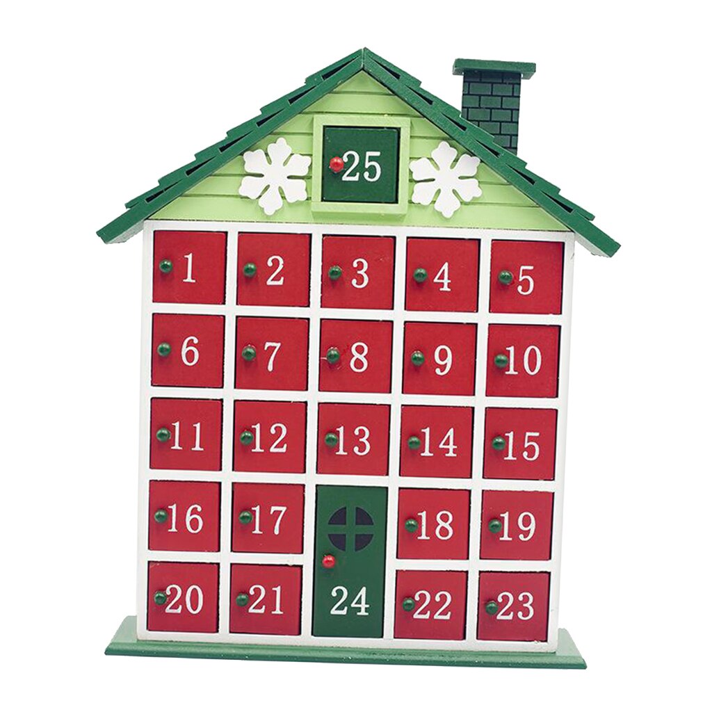Wooden House Christmas Advent Calendar with 25 Storage Drawers Christmas Calendar for Decoration