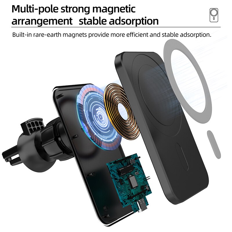 15W Magnetische Wireless Car Charger Mount Stand Voor Iphone 12 Pro Max Qi Snel Opladen Magsafing Draadloze Oplader Auto telefoon Houder