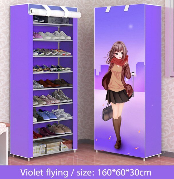 Skoskab 10- lag 9- gitter ikke-vævet stof metal 160 x 60 x 30cm skostativ organisator aftagelig skoopbevaring boligmøbler  c118