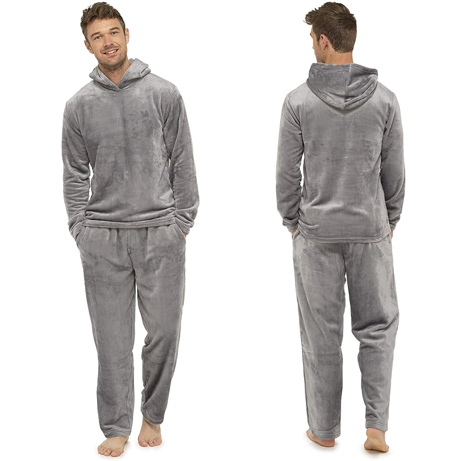 Pajama Sets Men Warm Solid Hooded Comfort Suede Sleepwear Home Daliy Pajamas Suit Sleepwear Lounge Homewear Home Clothes