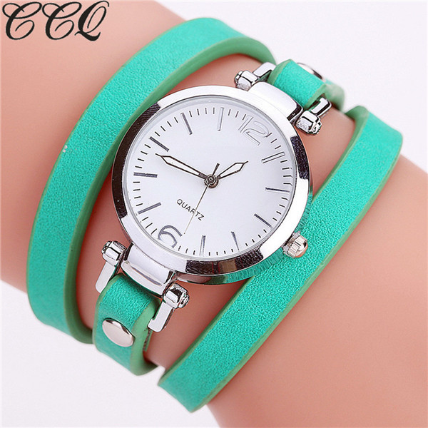 CCQ Brand Luxury Leather Bracelet Watch Ladies Quartz Watch Casual Women Wristwatches Relogio Feminino: green