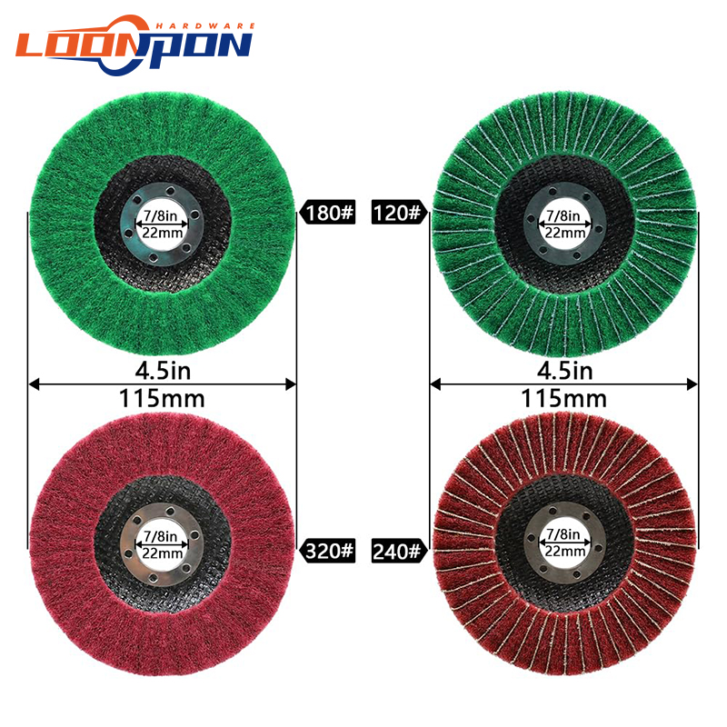 Loonpon 4.5 "115mm Nylon Fiber Flap Polijstschijf Schuursponsje Schurende Buffing Slijpschijf voor Haakse Slijper Metalen oppervlak