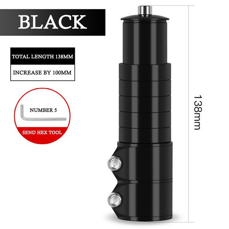 Mountain Bike Bicycle Fork Stem Extender Handlebar Bike Neck Front Fork Lift Head Tube Extender Accessories Universal: black