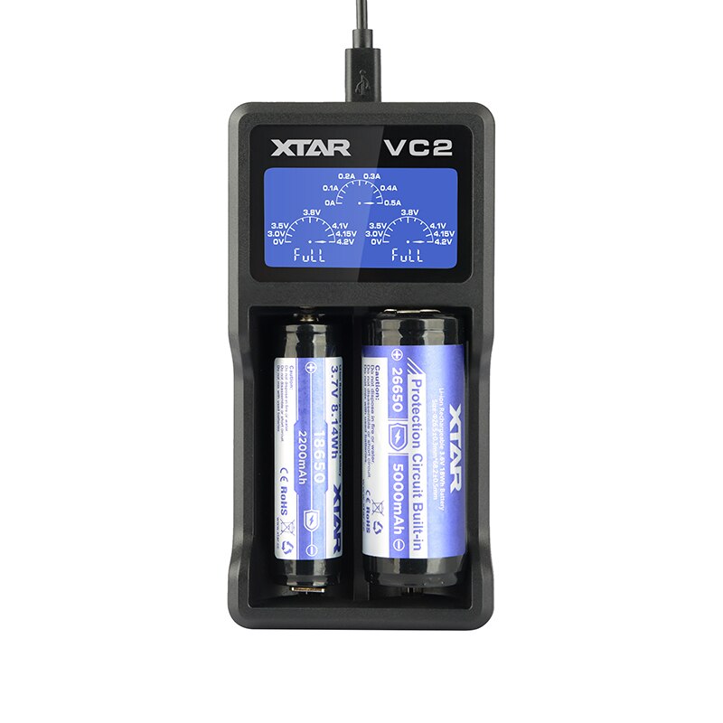 Xtar VC2 Oplader Voor 10440/16340/14500/14650/17670/18350/18490/18500/ 18650/18700/26650/22650/20700/21700 Batterij Opladen