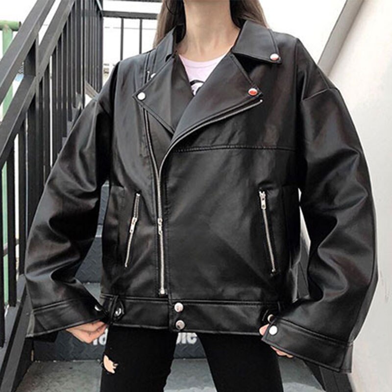 Oversized Coat Women Faux Leather Jacket Autumn Loose Biker Motorcycle Jackets Female Punk Streetwear Womens Jacket