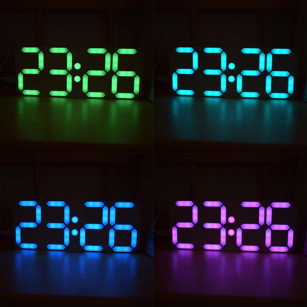 Bedst sælgende stor størrelse regnbue farverigt digitalt rør  ds3231 ur gør-det-selv sæt tid dato alarm bord desktop ure led display