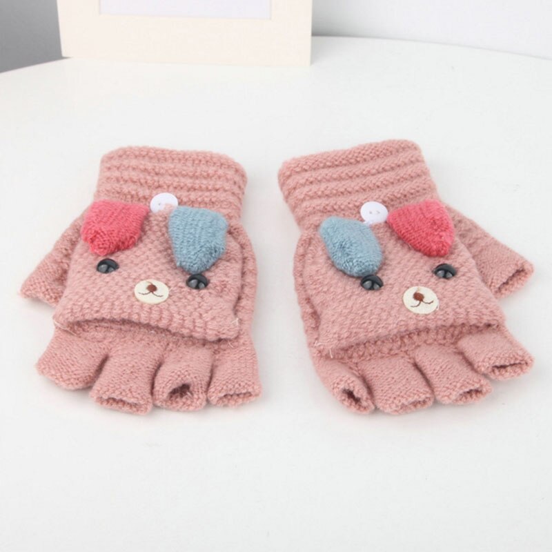 Guantes de punto para niño y niña de 3 a 12 años, manoplas cálidas de medio dedo para invierno, ST6