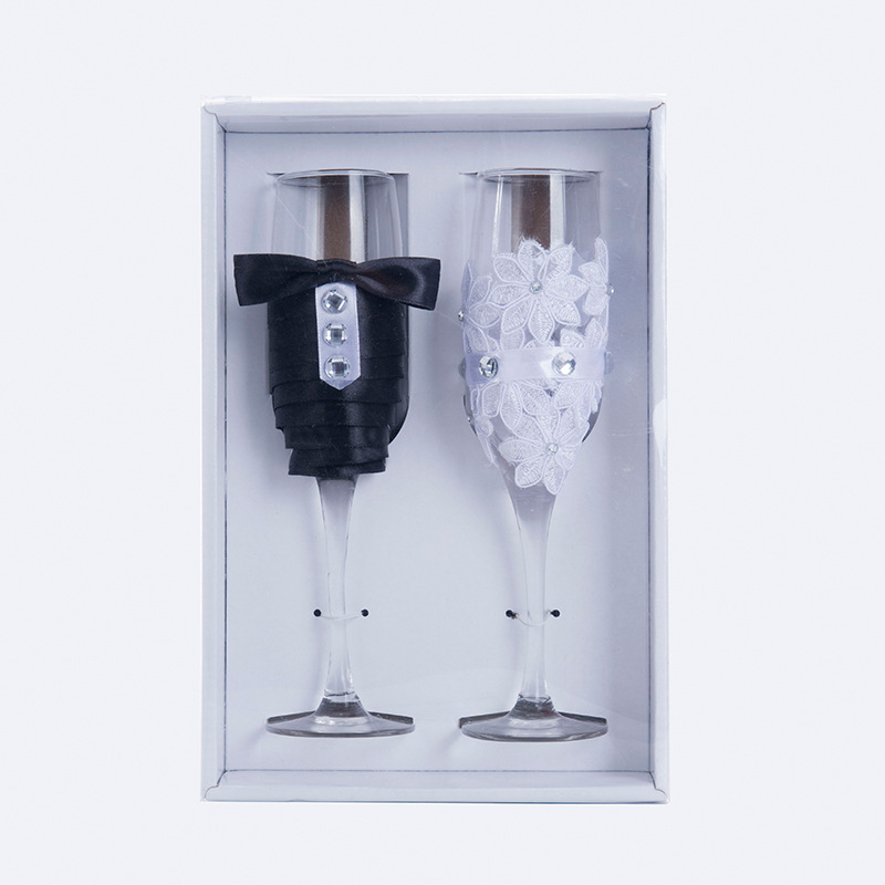 Kjole briller højt glas brudgom brud rhinestone kjole bryllup champagne par kop bryllup forsyninger: 1