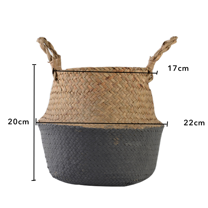 Folding Handmade Storage Basket Decorative Rattan Plant Flower Pot Woven Wicker Belly Laundry Basket Home Decor