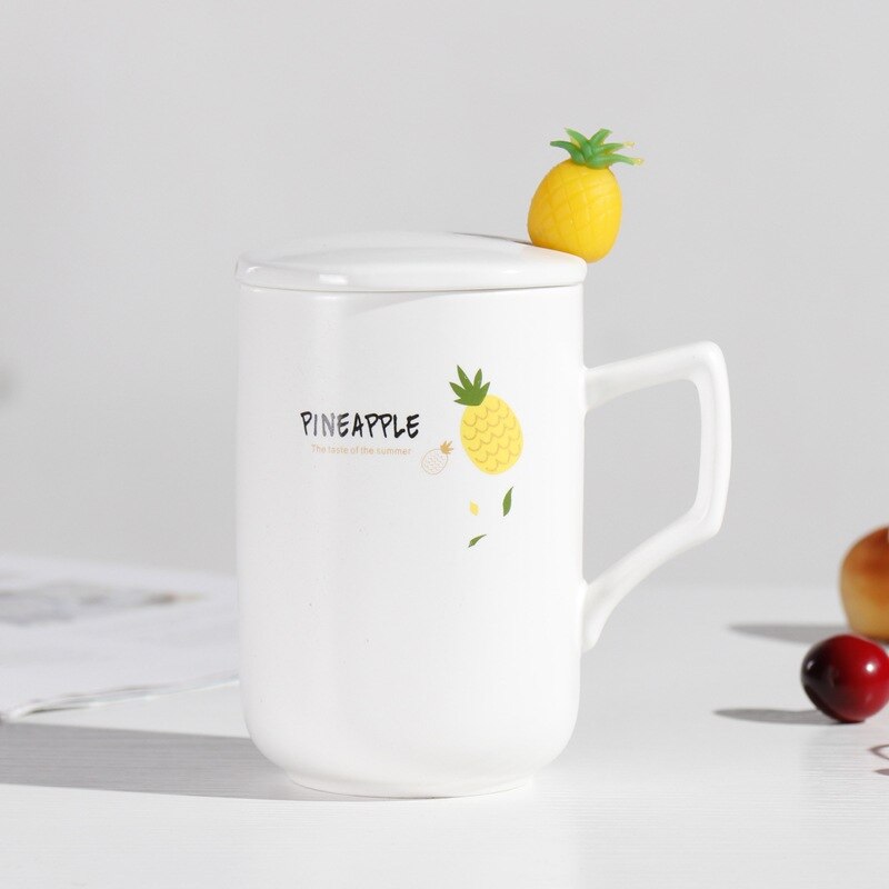 400ml europeisk sommar ananas mugg med sked, silikon sked keramisk kopp frukost muggar kaffekopp: 04