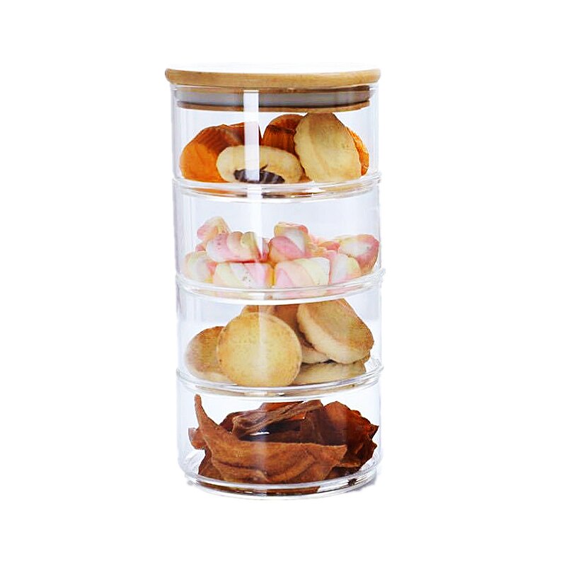 Kitchen Airtight Glass Jars Stackable Storage Jar Containers with Lid Food Spice Glass Salad Bowl Organizer Bottle Candle Jars: 4 pcs set