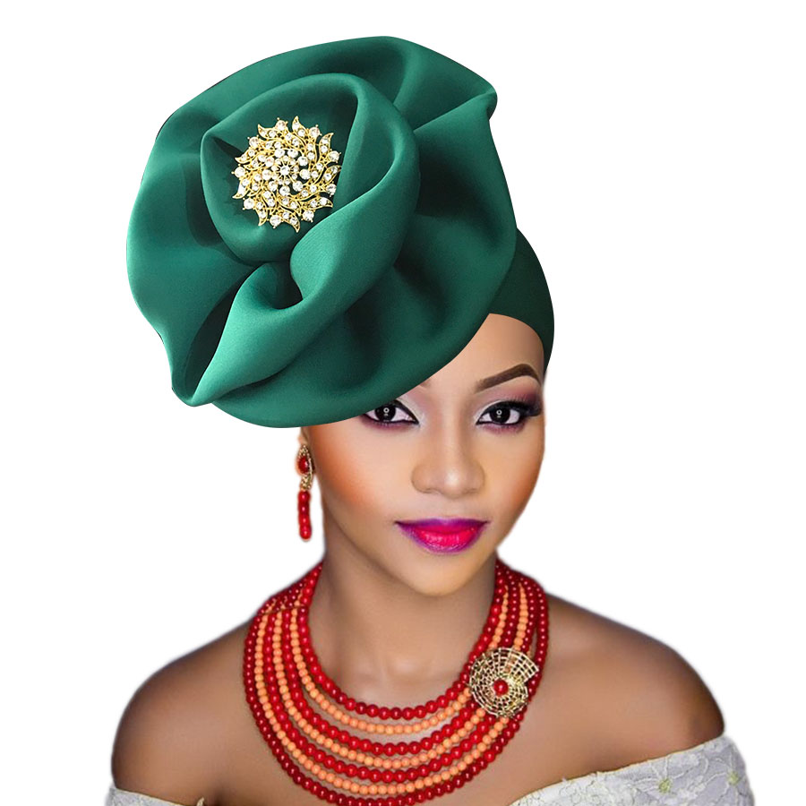 Turbante africano de para mujer negra, turbante nigeriano, cinta para la cabeza atada, gorro: green