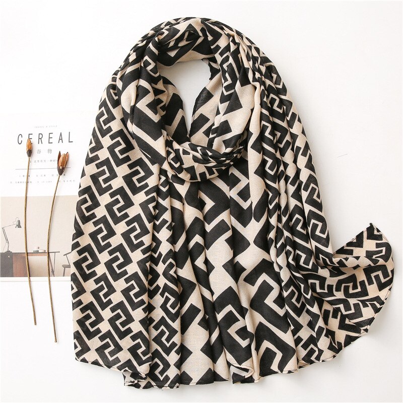 Écharpes automne-hiver pour femmes, châles et écharpes, hijab géométrique aztèque, étole, pashmina, foulards en coton d'hiver musulmans: 1