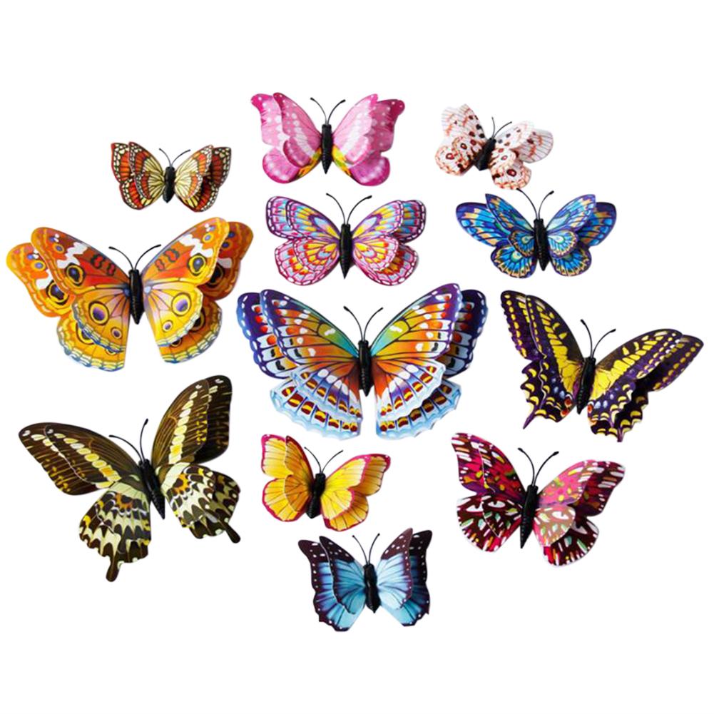 12 Stuks Kleurrijke Vlinder Muurstickers Pvc 3D Lichtgevende Gesimuleerde Vlinders Decals Art Muur Koelkast Decoratie Accessoires