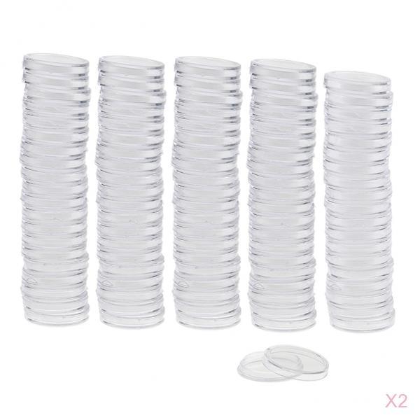 200pcs 22mm Clear Round Plastic Coin Capsule Container Storage Holder Case