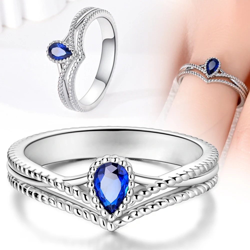 Original Sterling Silver 925 Ring Star and Moon Combination Series Rope Double Layer Ring Women's Wedding Engagement Ring: green / 6