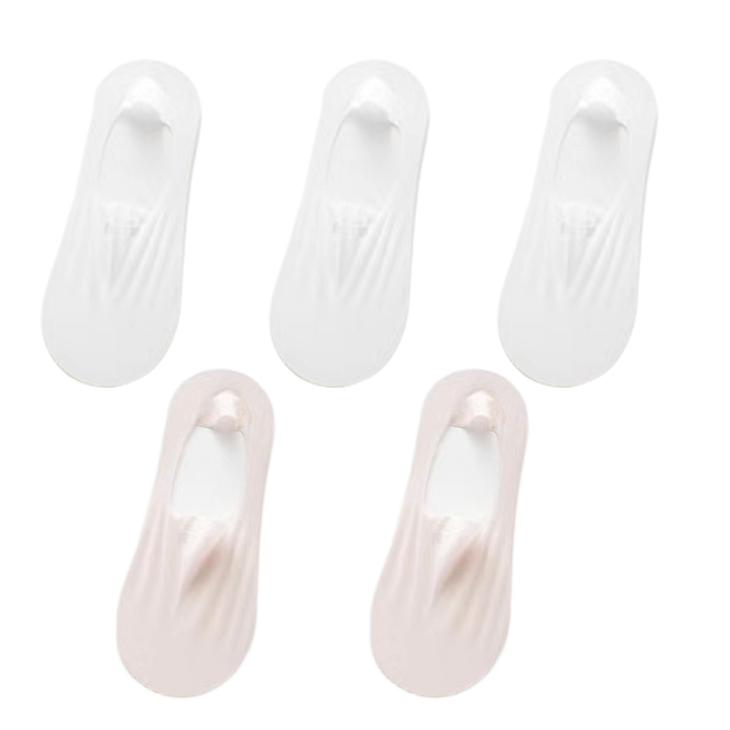 5Pairs Women Invisible Boat Socks Breathable Silicone Non-slip Ultra-thin Sock Slippers Elastic Ice Silk Low Sox: Red