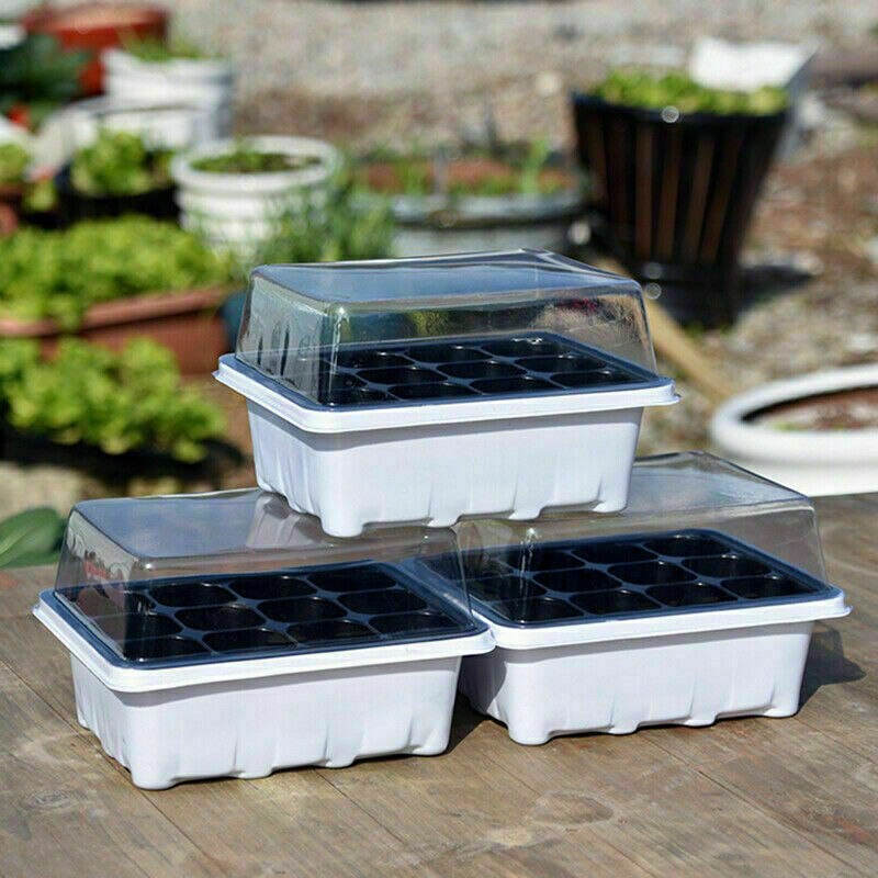 3PCS 12/24Cells Growth Trays with Cover Mini Propagator Seedling Tray for Seed Starting Growing Plants Gardening Nursery Pots