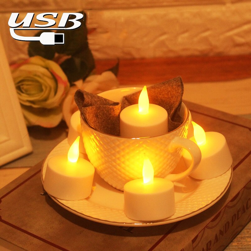 Velas recargables led de una pieza con carga USB, velas parpadeantes sin llama, recargables, incluye soporte