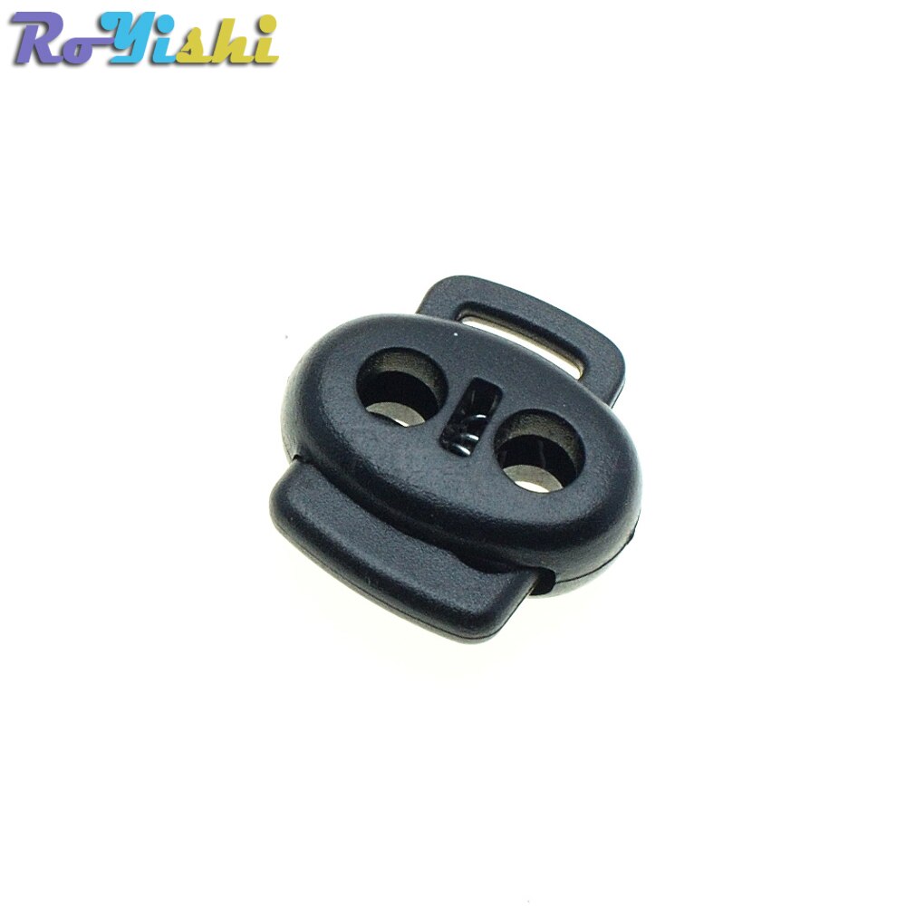 100pcs/pack 2 Holes&Webbing Hole Cord Lock Stopper Plastic Toggle Clip Black