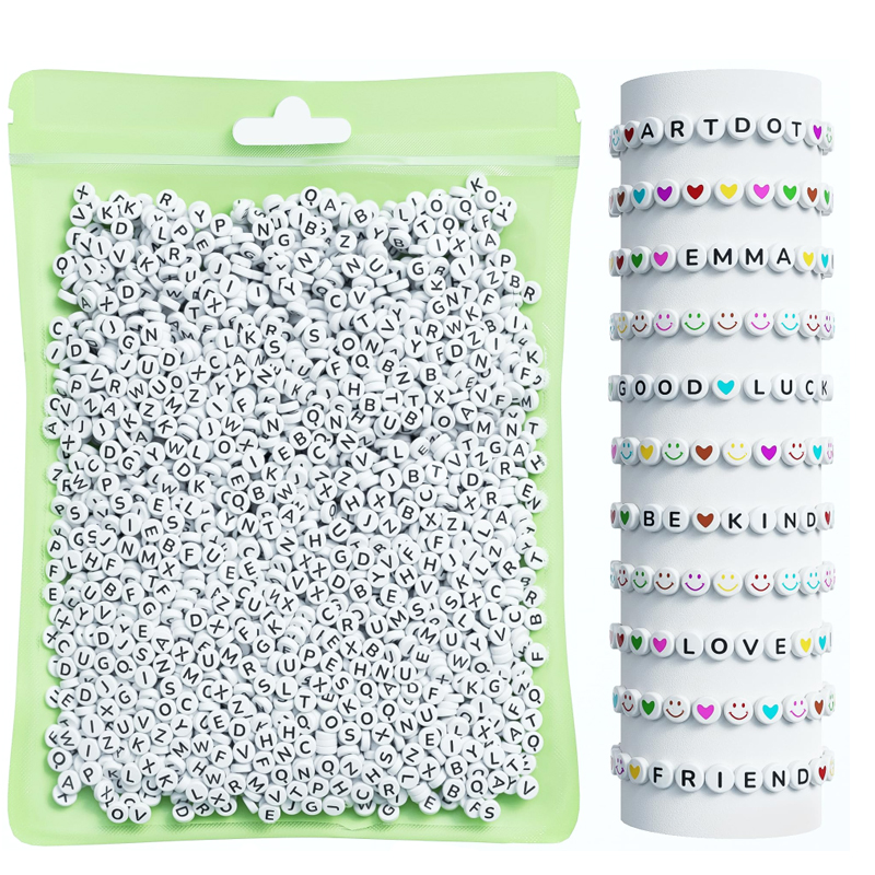 Cuentas de Letras para hacer, 28 patrones y 8 colores del alfabeto, cara colorida y corazón Bea, 800 piezas: Blanco