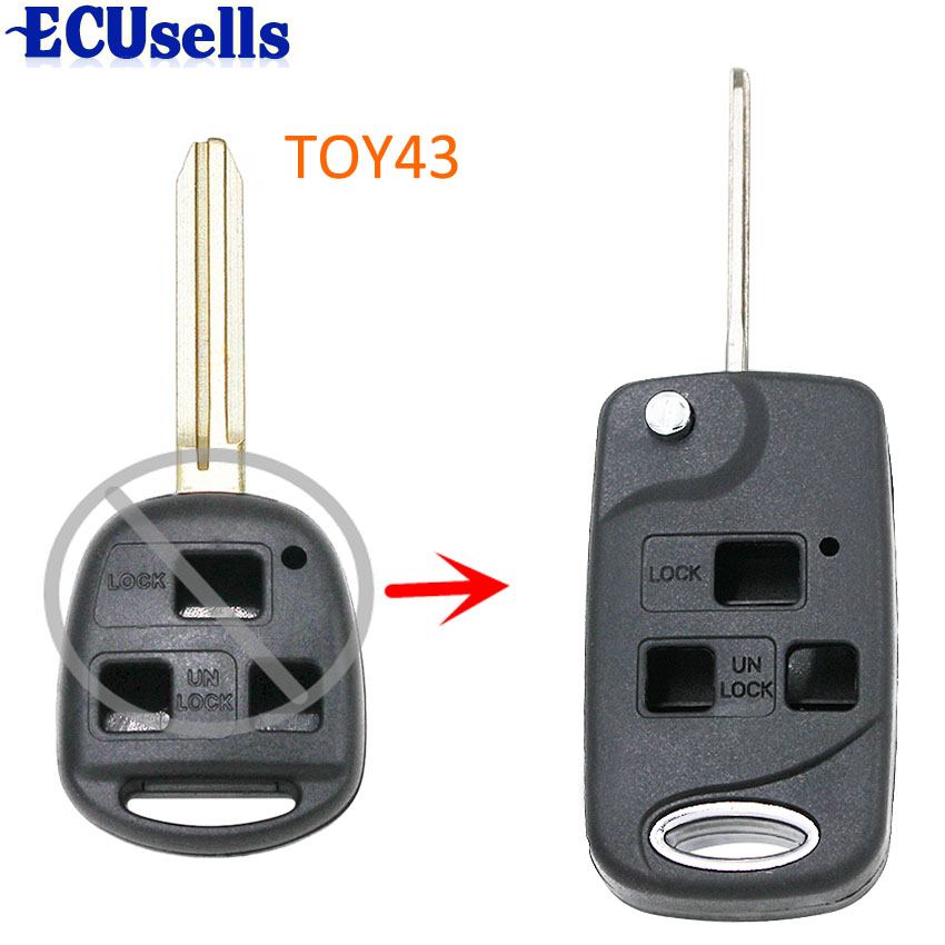Replacement 3 Button Flip Conversion Key Fob Case Folding Remote Key Shell for Toyota Celica Avensis RAV4 Prado Camry TOY43
