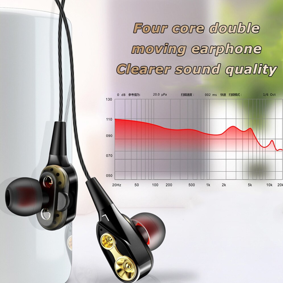 Auriculares estéreo 4D para música, audífonos de graves fuertes, HIFI, controlador Dual, deportivos, con cable de 3,5mm, con micrófono