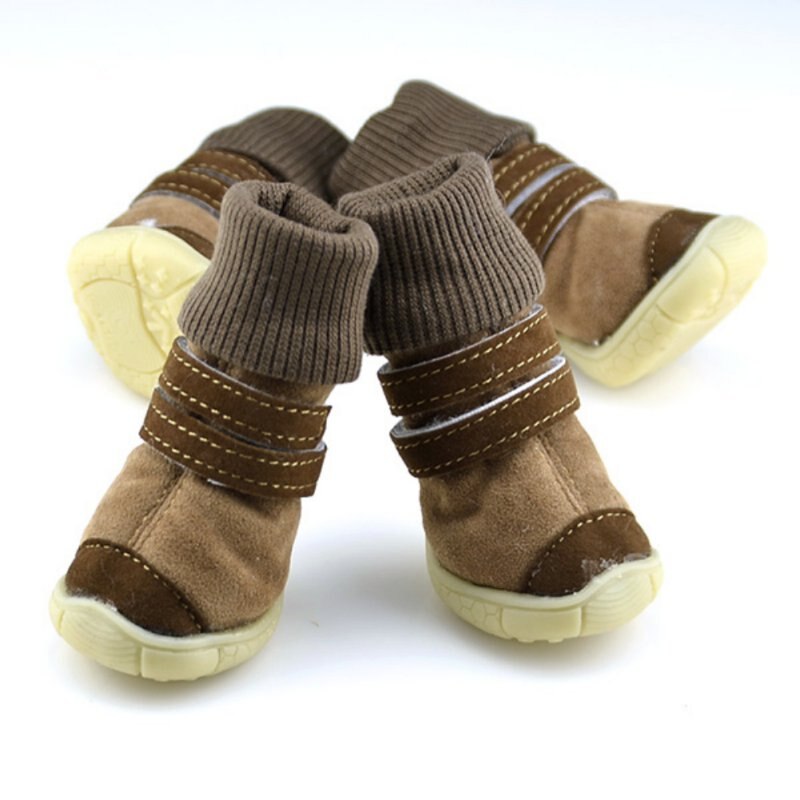 Huisdier Winter schoenen antislip Cotton Lederen Kasjmier Warm Booties Laarzen Riem Decoratie Hond Herfst winter Schoenen Schoeisel Voor honden