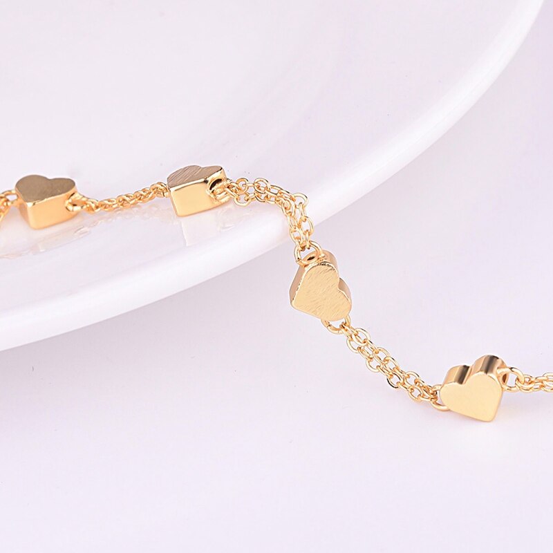 Frauen Baby Mädchen Armbänder Gold Farbe Herz-förmigen Glück Perlen Kette Schmuck