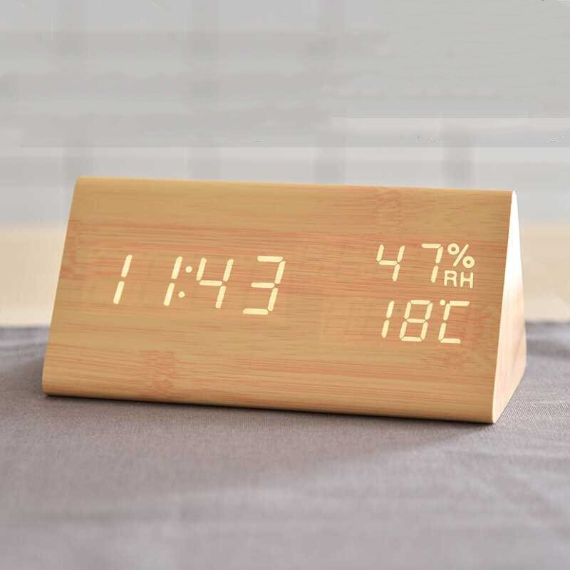 Creatieve Digitale Klok Houten Elektronische LED Tijdweergave Temperatuur Vochtigheid Detecteren Zetel Klok Slaapkamer Nachtkastje Wekker