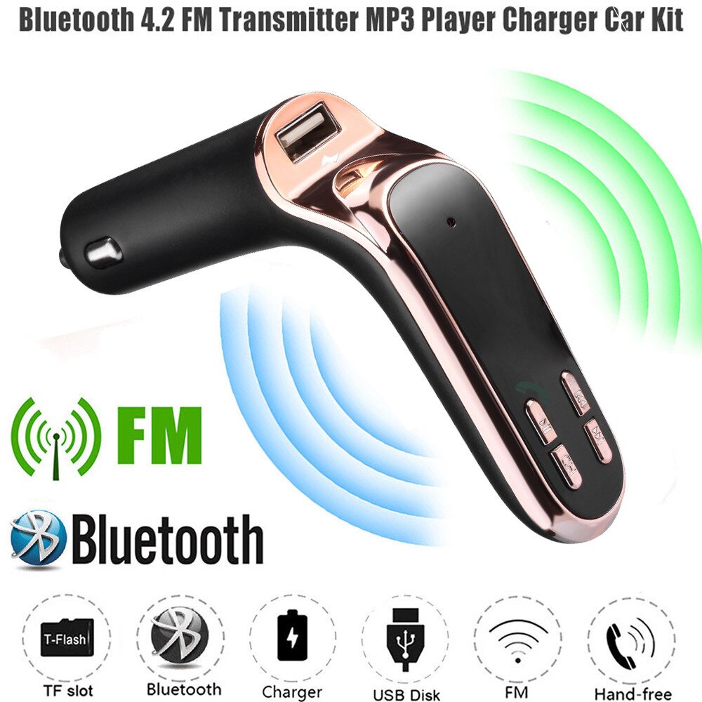 Transmetteur FM sans fil | Kit Bluetooth pour voiture, chargeur G7, mise à niveau vers C8 AUX, lecteur de musique sans fil mains libres pour voiture: Rouge